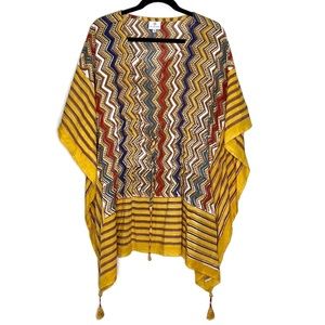 PAX PHILOMENA Nizhoni yellow multi color zig zag print kaftan dress with tassels